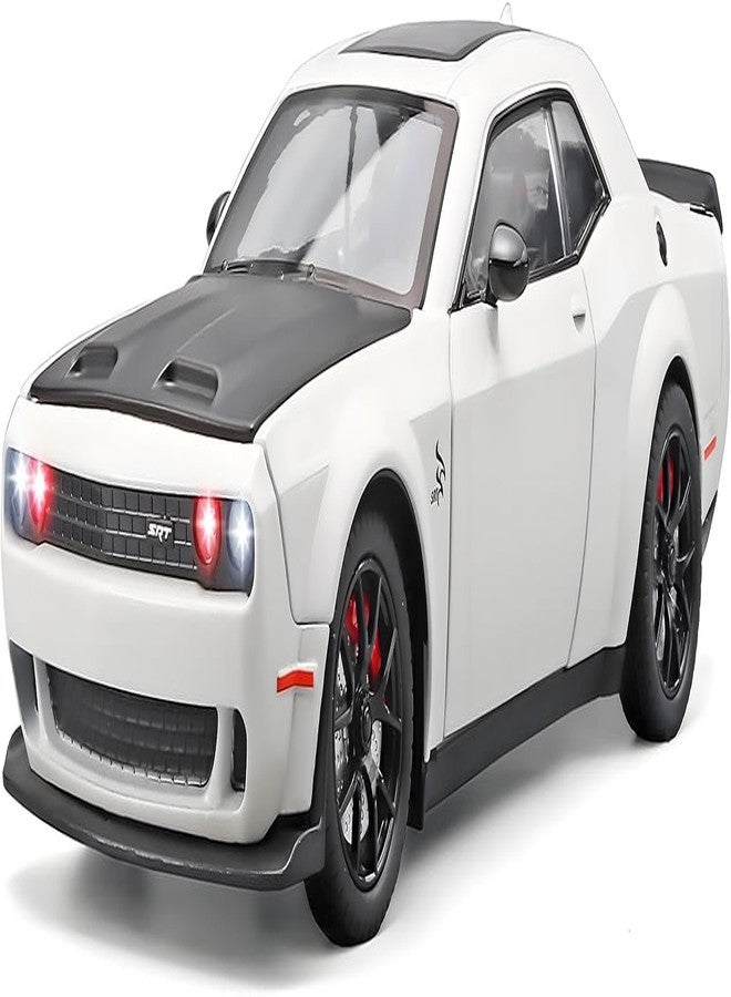 KENIRY1:24 Scale Exclusive Alloy Metal Pull Back Die-cast Car Model with Sound Light Mini Auto Toy for Kids Metal Model Toy Car with Sound and Light (1.24 Dodge Challenger-[White&Black]) - Image 1